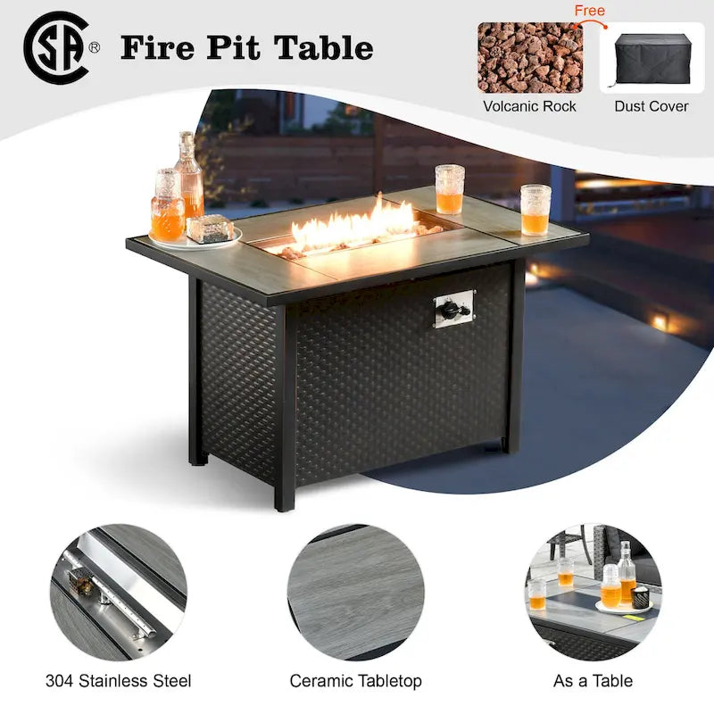 8-Piece Grey Wicker Outdoor Sectional Sofa with Fire Pit Table