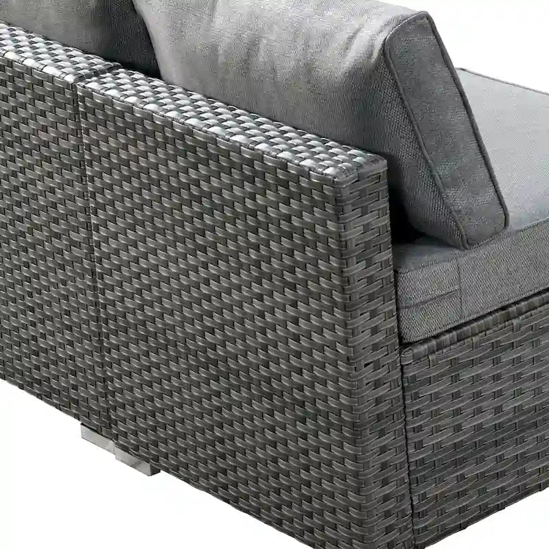 8-Piece Grey Wicker Outdoor Sectional Sofa with Fire Pit Table
