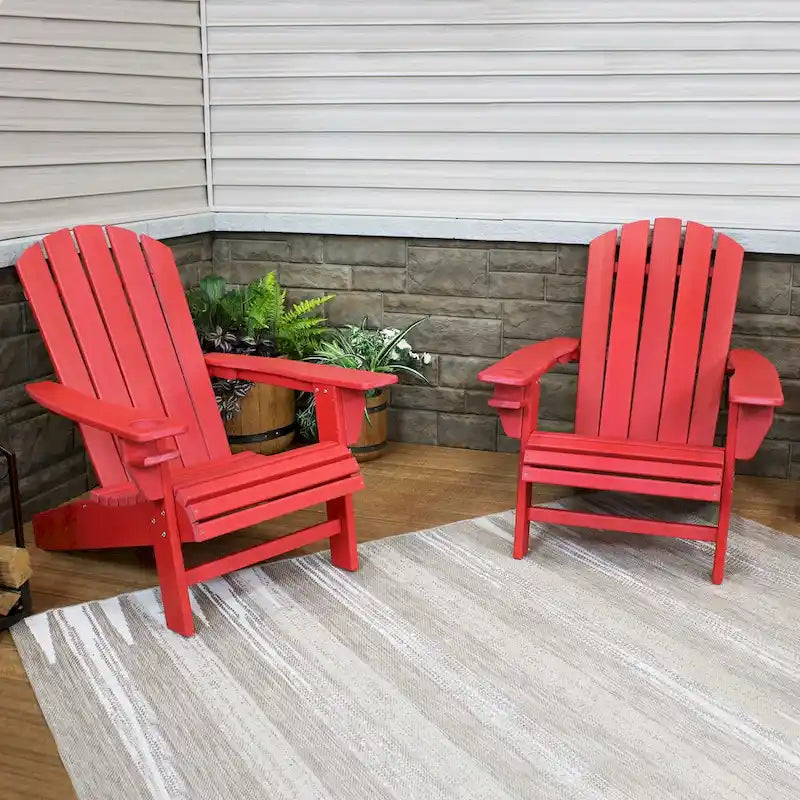 Sunnydaze All-Weather Adirondack Chair with Drink Holder - Set of 2