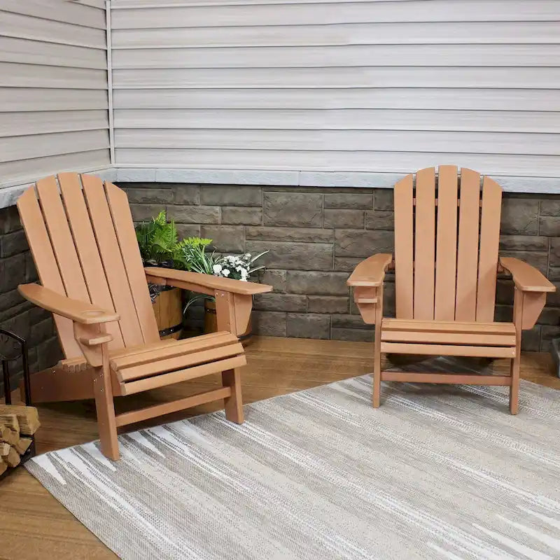 Sunnydaze All-Weather Adirondack Chair with Drink Holder - Set of 2