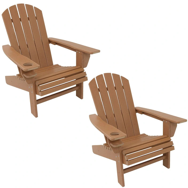 Sunnydaze All-Weather Adirondack Chair with Drink Holder - Set of 2