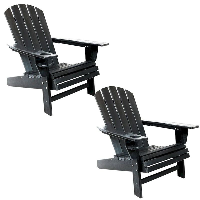 Sunnydaze All-Weather Adirondack Chair with Drink Holder - Set of 2