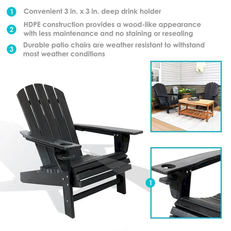Sunnydaze All-Weather Adirondack Chair with Drink Holder - Set of 2