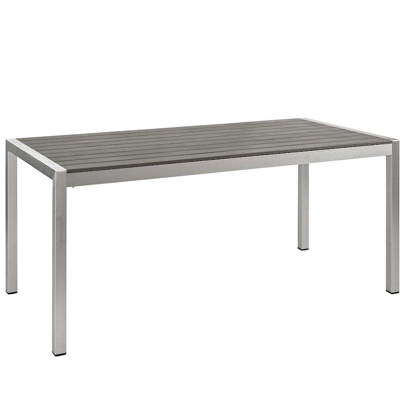 Gray Aluminum Outdoor Dining Set - 9 Piece with Wood Accents