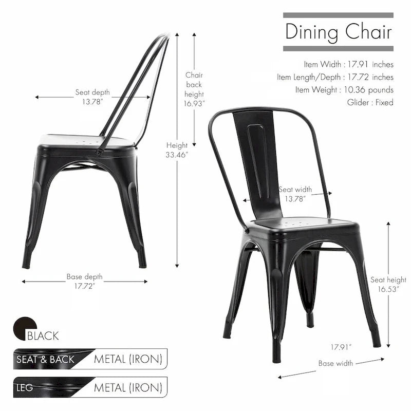 Metal Dining Chairs Set of 2, Stackable Indoor Outdoor