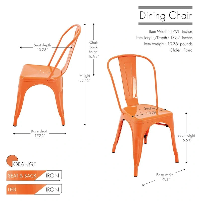 Metal Dining Chairs Set of 2, Stackable Indoor Outdoor