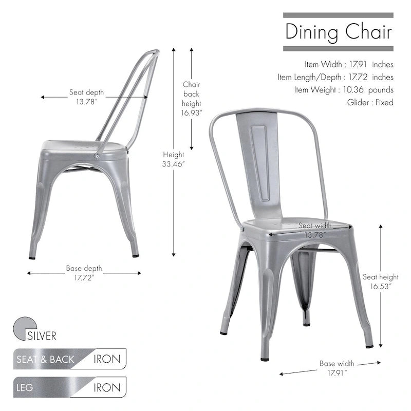 Metal Dining Chairs Set of 2, Stackable Indoor Outdoor