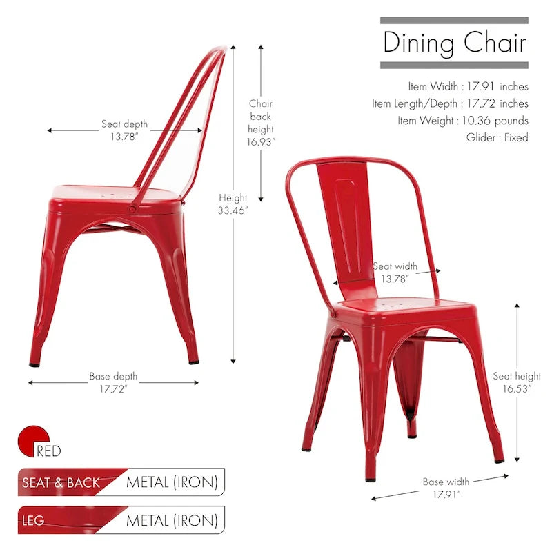 Metal Dining Chairs Set of 2, Stackable Indoor Outdoor