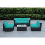 Ohana Outdoor Patio 5 Piece Black Wicker Sectional with Cushions - No Assembly