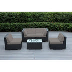 Ohana Outdoor Patio 5 Piece Black Wicker Sectional with Cushions - No Assembly