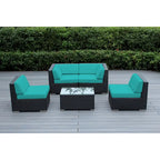 Ohana Outdoor Patio 5 Piece Black Wicker Sectional with Cushions - No Assembly