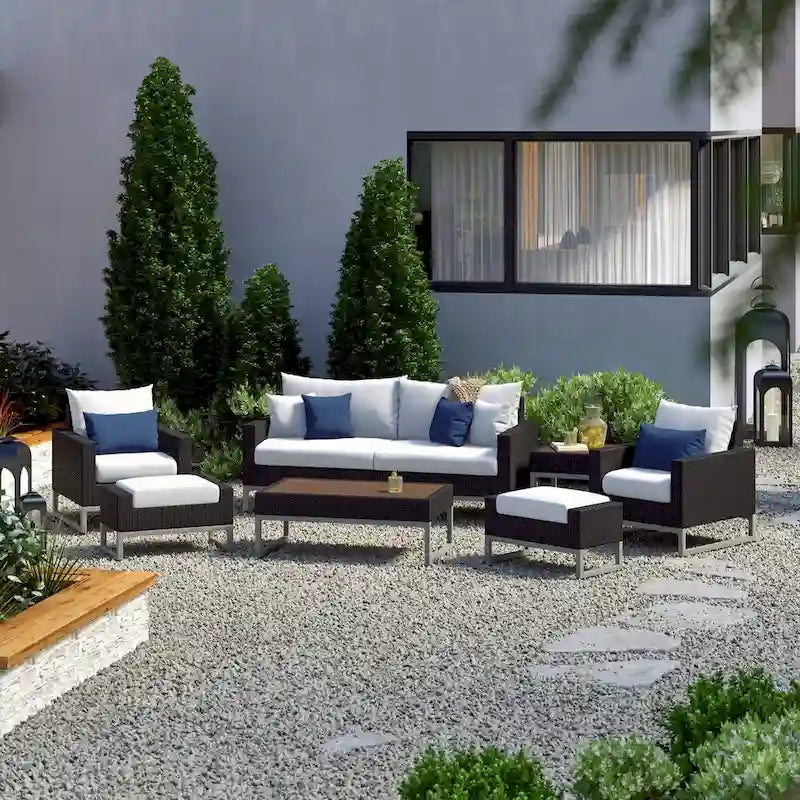 Milo Espresso 7 Piece Sunbrella Outdoor Patio Deep Seating Set