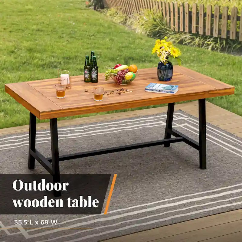 7-Piece Outdoor Patio Dining Set,1 Acacia Wood Table & 6 Cushioned Rattan Chairs