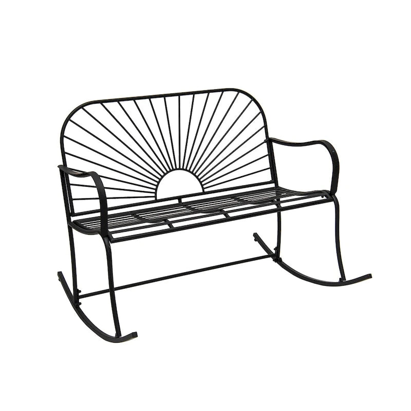 XBrand 44.5 L Iron Sun-Patterned Seat for Two Indoor/Outdoor Rocking Bench