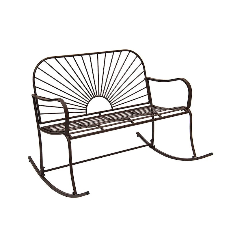 XBrand 44.5 L Iron Sun-Patterned Seat for Two Indoor/Outdoor Rocking Bench