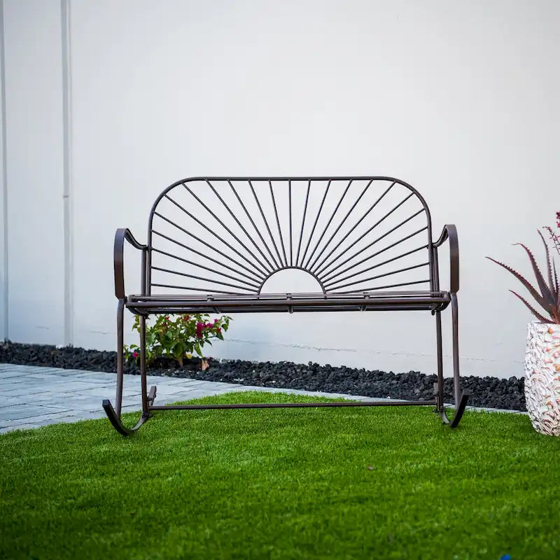 XBrand 44.5 L Iron Sun-Patterned Seat for Two Indoor/Outdoor Rocking Bench