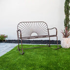 XBrand 44.5 L Iron Sun-Patterned Seat for Two Indoor/Outdoor Rocking Bench