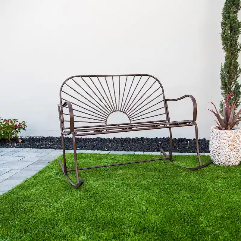 XBrand 44.5 L Iron Sun-Patterned Seat for Two Indoor/Outdoor Rocking Bench