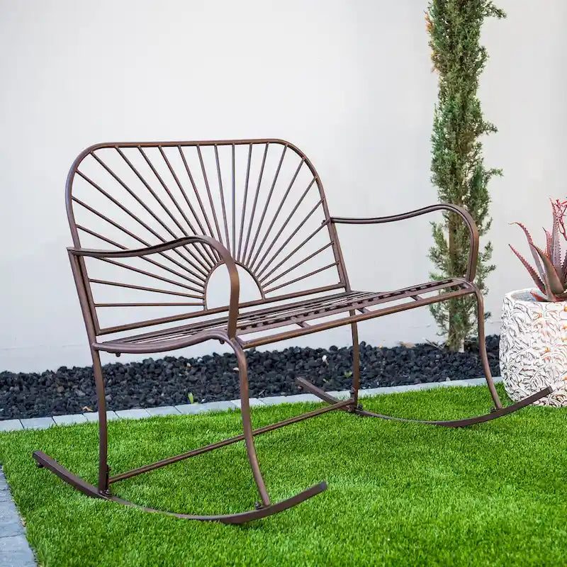 XBrand 44.5 L Iron Sun-Patterned Seat for Two Indoor/Outdoor Rocking Bench
