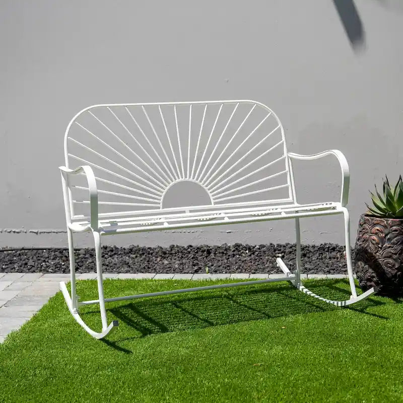 XBrand 44.5 L Iron Sun-Patterned Seat for Two Indoor/Outdoor Rocking Bench