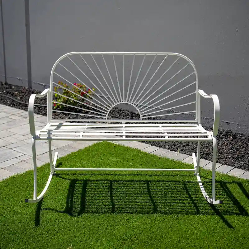 XBrand 44.5 L Iron Sun-Patterned Seat for Two Indoor/Outdoor Rocking Bench