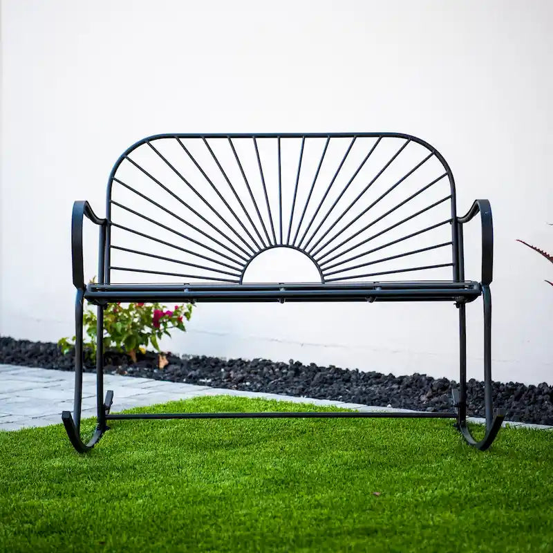XBrand 44.5 L Iron Sun-Patterned Seat for Two Indoor/Outdoor Rocking Bench