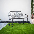 XBrand 44.5 L Iron Sun-Patterned Seat for Two Indoor/Outdoor Rocking Bench