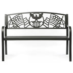 Steel Outdoor Patio Garden Park Seating Bench with Cast Iron  Patriotic American Flag and Eagle  Backrest, Front Porch Bench