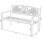 Steel Outdoor Patio Garden Park Seating Bench with Cast Iron  Patriotic American Flag and Eagle  Backrest, Front Porch Bench