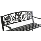 Steel Outdoor Patio Garden Park Seating Bench with Cast Iron  Patriotic American Flag and Eagle  Backrest, Front Porch Bench