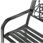 Steel Outdoor Patio Garden Park Seating Bench with Cast Iron  Patriotic American Flag and Eagle  Backrest, Front Porch Bench
