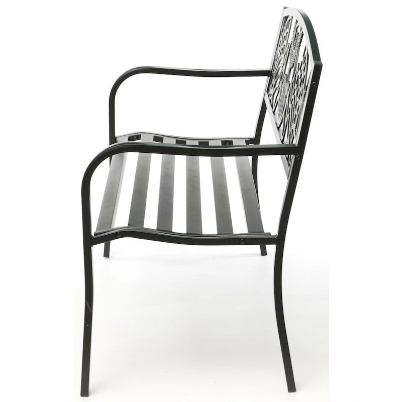 Steel Outdoor Patio Garden Park Seating Bench with Cast Iron  Patriotic American Flag and Eagle  Backrest, Front Porch Bench