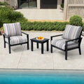 Outdoor 3-piece Cushioned Aluminum Patio Furniture Conversation Set, Sunbrella Cushions, Aluminum Side Table