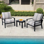 Outdoor 3-piece Cushioned Aluminum Patio Furniture Conversation Set, Sunbrella Cushions, Aluminum Side Table