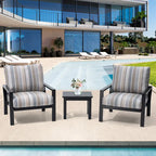 Outdoor 3-piece Cushioned Aluminum Patio Furniture Conversation Set, Sunbrella Cushions, Aluminum Side Table