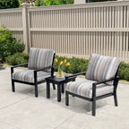 Outdoor 3-piece Cushioned Aluminum Patio Furniture Conversation Set, Sunbrella Cushions, Aluminum Side Table