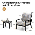 Outdoor 3-piece Cushioned Aluminum Patio Furniture Conversation Set, Sunbrella Cushions, Aluminum Side Table