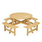 Wood Round Picnic Tables Set with Umbrella Hole and Benches