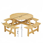 Wood Round Picnic Tables Set with Umbrella Hole and Benches