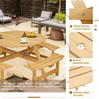Wood Round Picnic Tables Set with Umbrella Hole and Benches