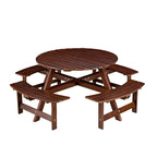 Wood Round Picnic Tables Set with Umbrella Hole and Benches