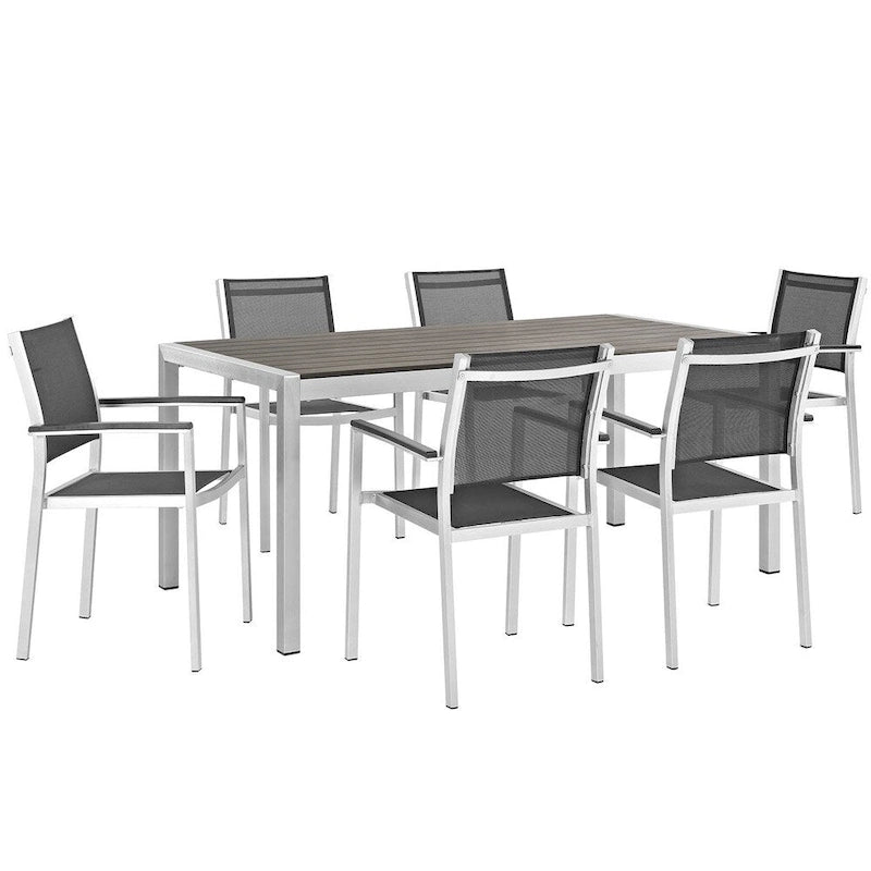 Silver Aluminum Outdoor Dining Set - 6 Seater