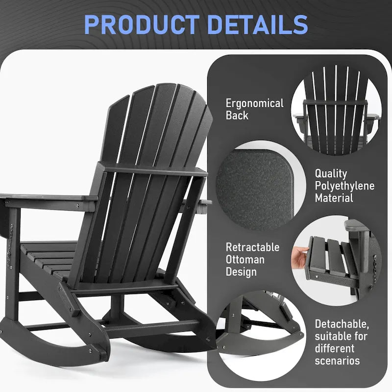 Vrakae Folding and Rocking Adirondack Chair with Ottoman