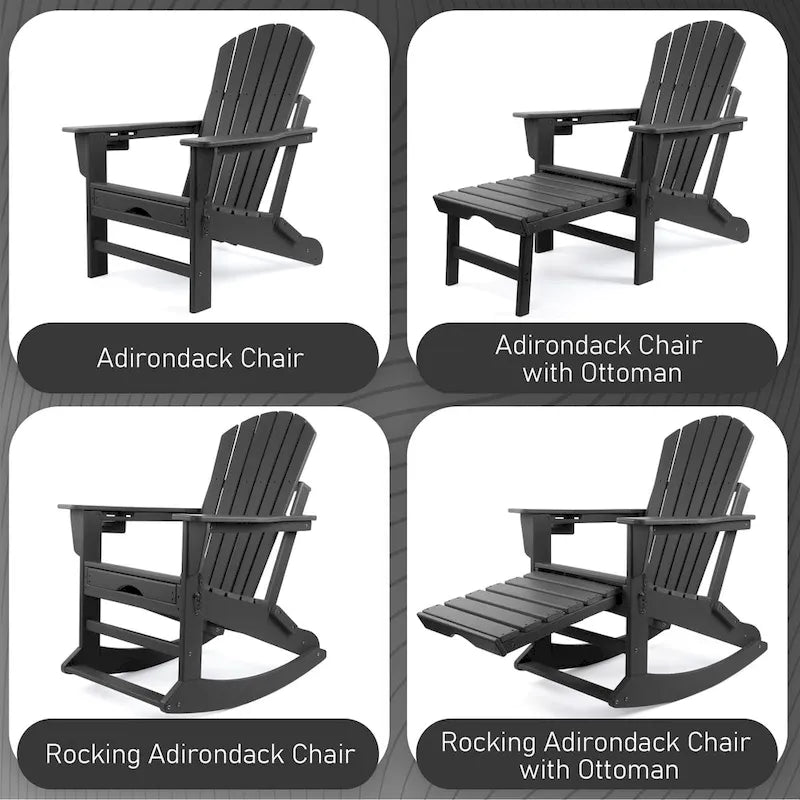 Vrakae Folding and Rocking Adirondack Chair with Ottoman