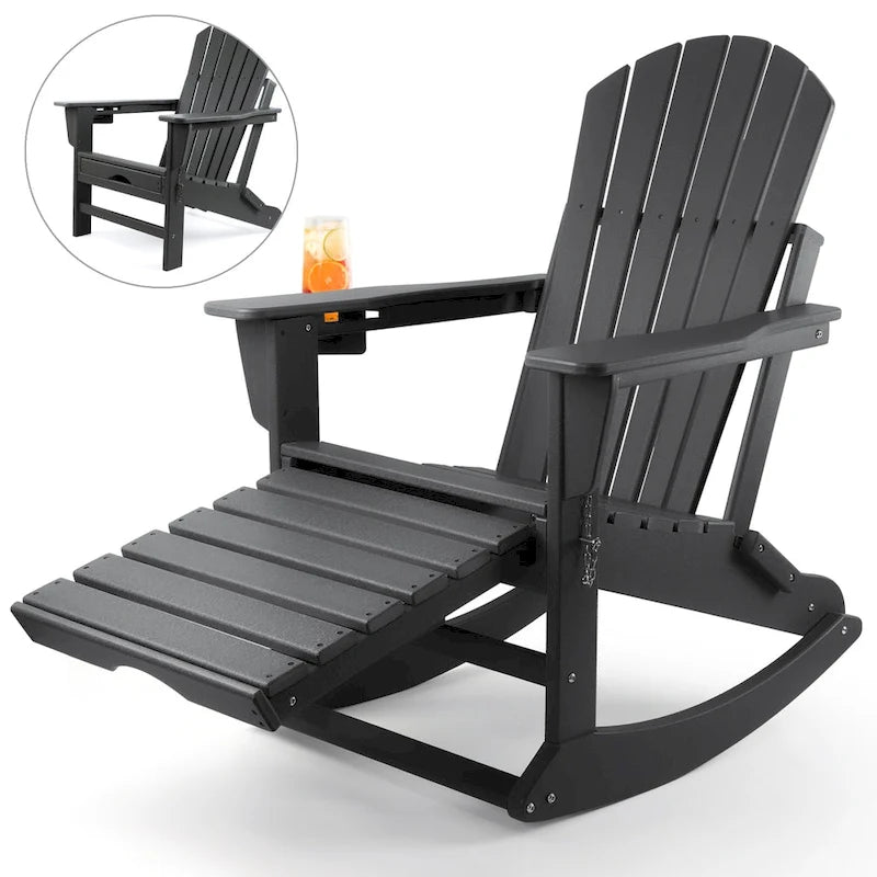 Vrakae Folding and Rocking Adirondack Chair with Ottoman