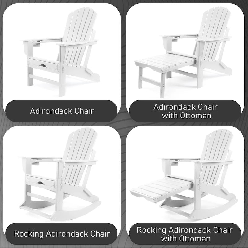 Vrakae Folding and Rocking Adirondack Chair with Ottoman