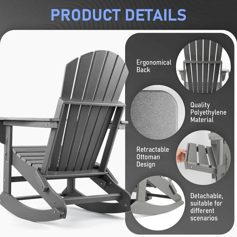 Vrakae Folding and Rocking Adirondack Chair with Ottoman