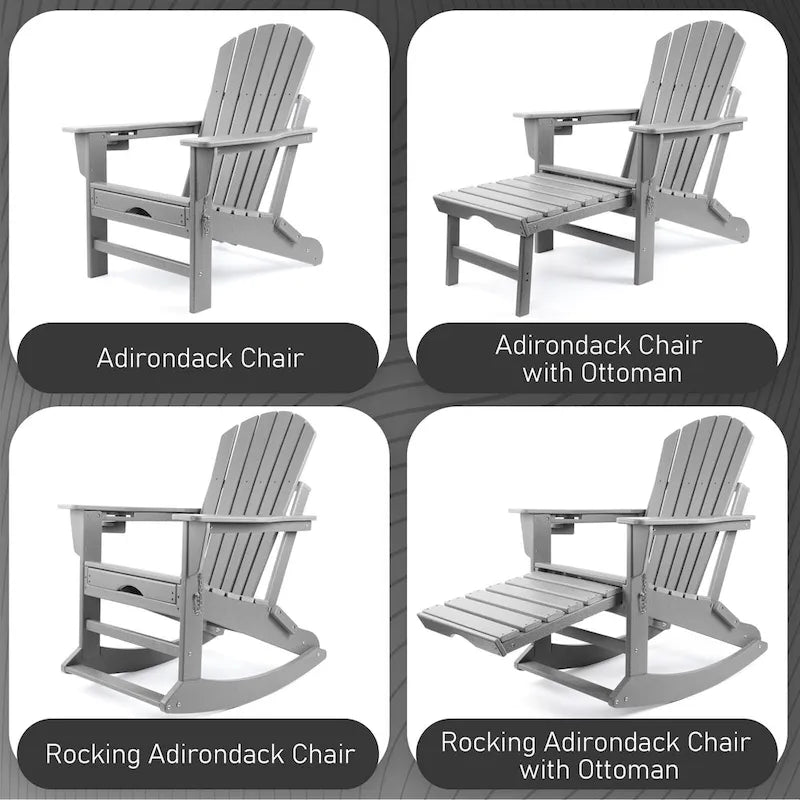 Vrakae Folding and Rocking Adirondack Chair with Ottoman