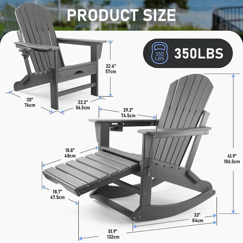 Vrakae Folding and Rocking Adirondack Chair with Ottoman