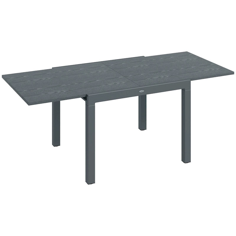 Extendable Dining Table, 41 - 83  Aluminum Frame Patio Table with Wood Effect Steel Top,Rectangle Expandable Patio Table for 6-8